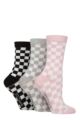 Women's 3 Pair SOCKSHOP Wildfeet Cotton Novelty Patterned Socks - Checker Print