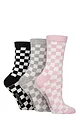 Women's 3 Pair SOCKSHOP Wildfeet Cotton Novelty Patterned Socks - Checker Print