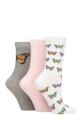 Ladies 3 Pair SOCKSHOP Wildfeet Cotton Novelty Patterned Socks - Butterflies