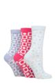 Ladies 3 Pair SOCKSHOP Wildfeet Cotton Novelty Patterned Socks - Spotty Check Blue / Pink / Purple