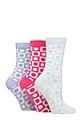 Women's 3 Pair SOCKSHOP Wildfeet Cotton Novelty Patterned Socks - Spotty Check Blue / Pink / Purple