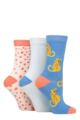 Ladies 3 Pair SOCKSHOP Wildfeet Cotton Novelty Patterned Socks - Leopard