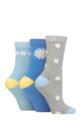 Ladies 3 Pair SOCKSHOP Wildfeet Cotton Novelty Patterned Socks - Daisies