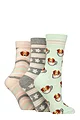 Women's 3 Pair SOCKSHOP Wildfeet Cotton Novelty Patterned Socks - Dog in a Teacup