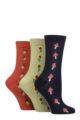 Ladies 3 Pair SOCKSHOP Wildfeet Textured Knit Cotton Socks - Mushroom / Sunflower / Acorn