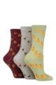 Ladies 3 Pair SOCKSHOP Wildfeet Textured Knit Cotton Socks - Pumpkin / Latte / Leaf