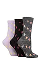 Women's 3 Pair SOCKSHOP Wildfeet Textured Knit Cotton Socks - Stars / Lightning Bolt