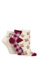 Women's 3 Pair SOCKSHOP Wildfeet Mid Length Cotton Socks - Cherry / Plaid / Ribbon