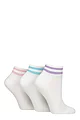 Women's 3 Pair SOCKSHOP Wildfeet Half Cushioned Sports Socks - Stripe White Lilac / Pink