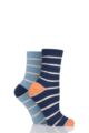 Ladies 2 Pair SOCKSHOP Fashion Collection Quilted Mesh Stripe Socks - Blues