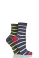 Ladies 2 Pair SOCKSHOP Fashion Collection Quilted Mesh Stripe Socks - Assorted