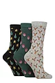 Women's 3 Pair SOCKSHOP Wildfeet Textured Knit Cotton Christmas Patterned Socks - Rudolph / Presents / Trees