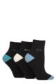 Women's 3 Pair Elle Plain, Striped and Patterned Cotton Anklets with Smooth Toes - Black / Blue Contrast