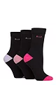 Women's 3 Pair Elle Plain, Striped and Patterned Cotton Socks with Smooth Toes - Pink Contrast
