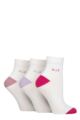 Women's 3 Pair Elle Plain, Striped and Patterned Cotton Anklets with Smooth Toes - White / Pink Contrast