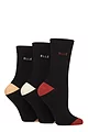 Women's 3 Pair Elle Plain, Striped and Patterned Cotton Socks with Smooth Toes - Wild Poppy Contrast