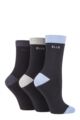 Ladies 3 Pair Elle Plain, Striped and Patterned Cotton Socks with Hand Linked Toes - Kentucky Blue Contrast