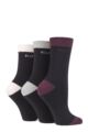 Ladies 3 Pair Elle Plain, Striped and Patterned Cotton Socks with Hand Linked Toes - Shrinking Violet Contrast