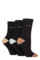 Women's 3 Pair Elle Plain, Striped and Patterned Cotton Socks with Smooth Toes - Classic Beige Contrast