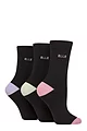 Women's 3 Pair Elle Plain, Striped and Patterned Cotton Socks with Smooth Toes - Soft Pastel Contrast