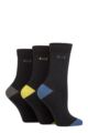 Ladies 3 Pair Elle Plain, Striped and Patterned Cotton Socks with Smooth Toes - Moonlight Blue Contrast