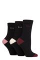 Ladies 3 Pair Elle Plain, Striped and Patterned Cotton Socks with Smooth Toes - Smokey Pink Contrast