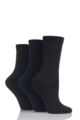 Ladies 3 Pair Elle Plain, Striped and Patterned Cotton Socks with Hand Linked Toes - Black / Navy / Charcoal