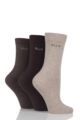 Ladies 3 Pair Elle Plain, Striped and Patterned Cotton Socks with Smooth Toes - Cocoa