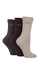 Women's 3 Pair Elle Plain, Striped and Patterned Cotton Socks with Smooth Toes - Cocoa
