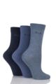 Women's 3 Pair Elle Plain, Striped and Patterned Cotton Socks with Smooth Toes - Denim