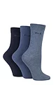 Women's 3 Pair Elle Plain, Striped and Patterned Cotton Socks with Smooth Toes - Denim