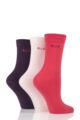 Ladies 3 Pair Elle Plain, Striped and Patterned Cotton Socks with Hand Linked Toes - Winter Berry Plain