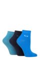 Ladies 3 Pair Elle Plain, Striped and Patterned Cotton Anklets with Hand Linked Toes - Blue Sky Plain