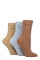 Women's 3 Pair Elle Plain, Striped and Patterned Cotton Socks with Smooth Toes - Classic Beige Plain