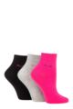 Ladies 3 Pair Elle Plain, Striped and Patterned Cotton Anklets with Smooth Toes - Tropical Pink Plain