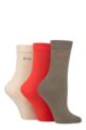 Ladies 3 Pair Elle Plain, Striped and Patterned Cotton Socks with Smooth Toes - Rust Plain