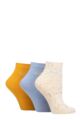 Ladies 3 Pair Elle Plain, Striped and Patterned Cotton Anklets with Smooth Toes - Bluebell Plain