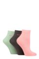 Ladies 3 Pair Elle Plain, Striped and Patterned Cotton Anklets with Smooth Toes - Meadow Plain