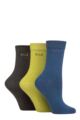 Ladies 3 Pair Elle Plain, Striped and Patterned Cotton Socks with Smooth Toes - Moonlight Blue Plain