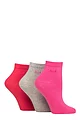 Women's 3 Pair Elle Plain, Striped and Patterned Cotton Anklets with Smooth Toes - Cherry Fizz Plain