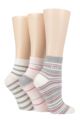 Ladies 3 Pair Elle Plain, Striped and Patterned Cotton Anklets with Hand Linked Toes - Sweet Bonbon Stripe
