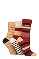Women's 3 Pair Elle Plain, Striped and Patterned Cotton Socks with Smooth Toes - Striped Wild Poppy