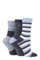 Ladies 3 Pair Elle Plain, Striped and Patterned Cotton Socks with Hand Linked Toes - Kentucky Blue Stripe