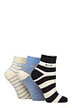 Women's 3 Pair Elle Plain, Striped and Patterned Cotton Anklets with Smooth Toes - Leopard Noir Striped