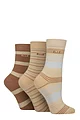 Women's 3 Pair Elle Plain, Striped and Patterned Cotton Socks with Smooth Toes - Classic Beige Stripe