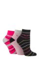 Ladies 3 Pair Elle Plain, Striped and Patterned Cotton Anklets with Hand Linked Toes - Tropical Pink Stripe