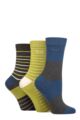 Ladies 3 Pair Elle Plain, Striped and Patterned Cotton Socks with Smooth Toes - Moonlight Blue Stripe