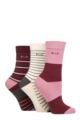 Ladies 3 Pair Elle Plain, Striped and Patterned Cotton Socks with Smooth Toes - Smokey Pink Stripe