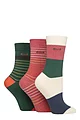 Women's 3 Pair Elle Plain, Striped and Patterned Cotton Socks with Smooth Toes - Cinnamon Stripe