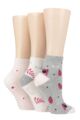 Ladies 3 Pair Elle Plain, Striped and Patterned Cotton Anklets with Hand Linked Toes - Pastel Daisy